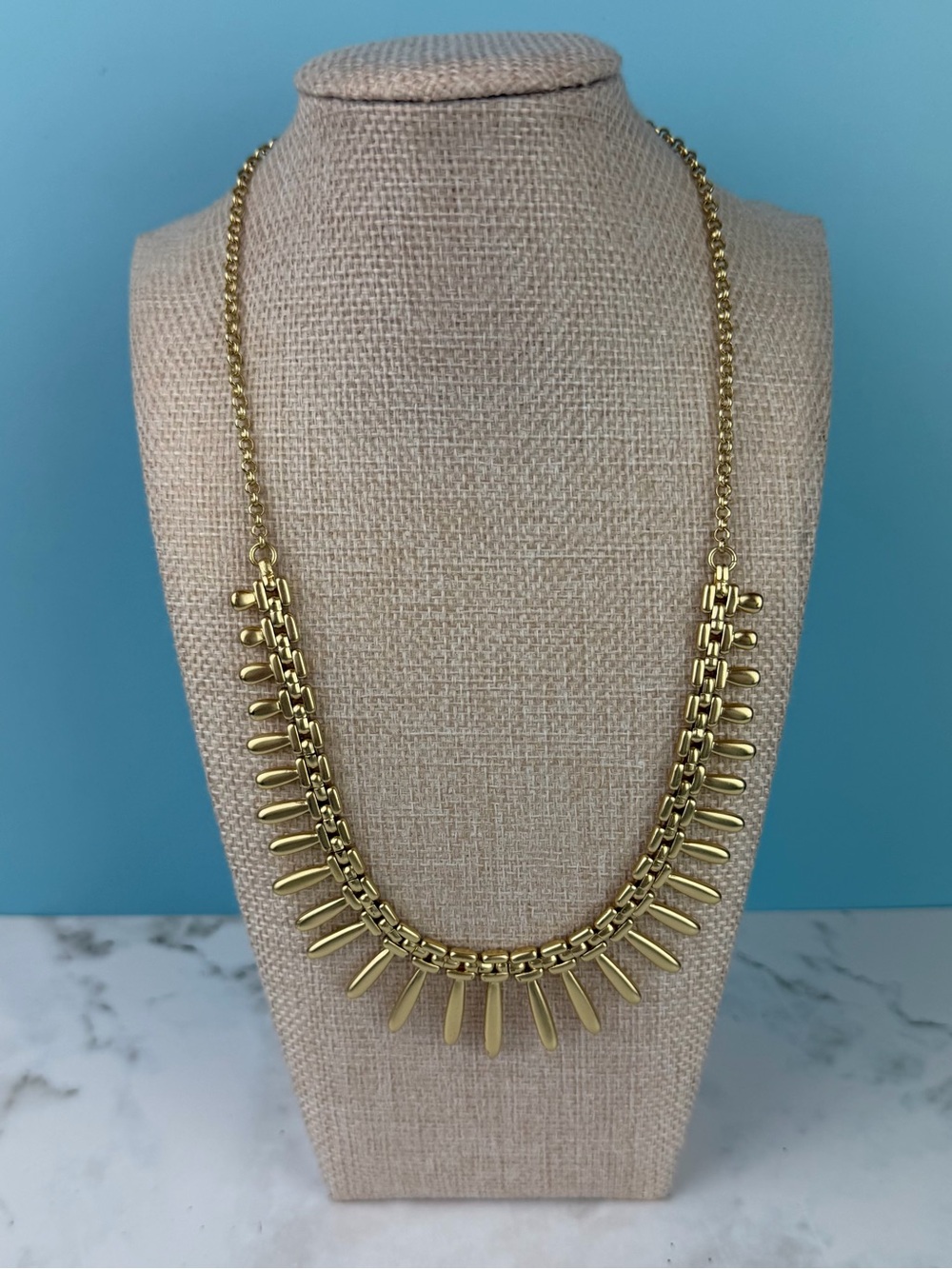 Lucky Brand Matte Gold-Tone Fringe Collar Necklace - Geometric Spike Drops